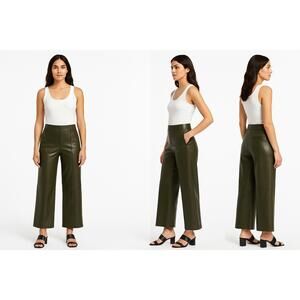 NWT Maeve By Anthropologie Pants Womens US 6 Dark‎ Olive Wideleg Faux Leather